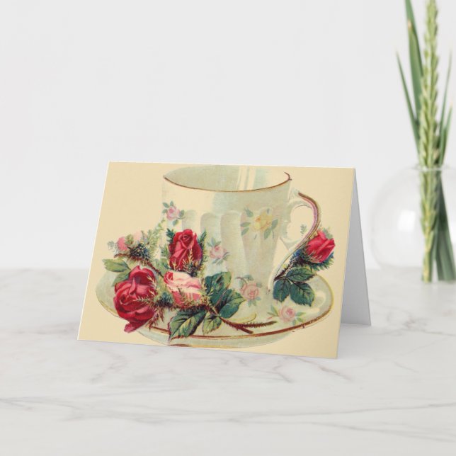 Ros Tea Cup Kärlekslappar Kort (Framsida)