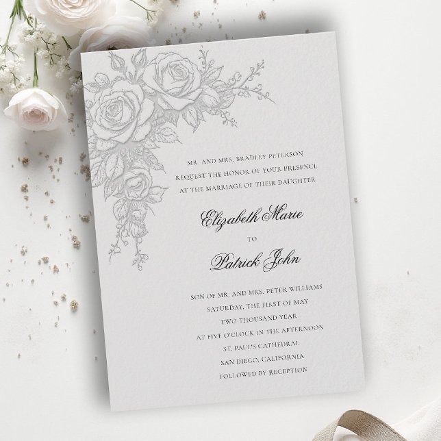 Ros Tema Tidlös Elfenben Formell Klassisk Bröllop Inbjudningar (formal traditional wedding invitation roses theme floral modern classic luxury ivory neutral cream)