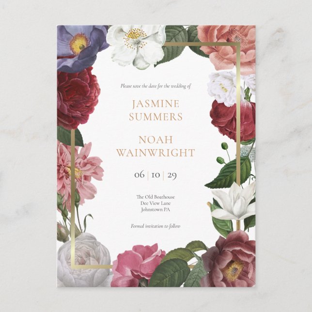 Ros Trädgård Falskt Guld Folie Spara Datum Meddelande Vykort (Framsida)