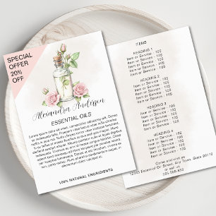 Ros Väsentliga Oljor Akvarell Blommig Flaska Flygblad