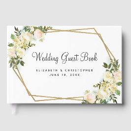 Ros Vit Guld Ram Vattenfärg Chic Gästböcker