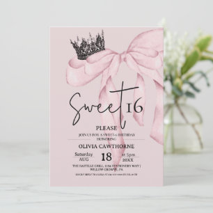 Rosa 16-årsdag ⎮Modern båge Sweet 16 Inbjudningar