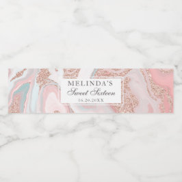 rosa 16 vid korallmarmor av ro guld 16 vattenflaskor etikett