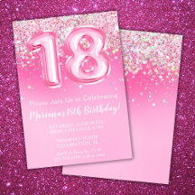 Rosa 18-års inbjudan Girly rosa glitter