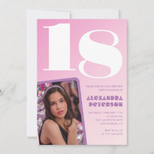 Rosa 18-årsinbjudningar Retro Photo Inbjudningar