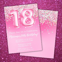 Rosa 18:e födelsedagsinbjudan Girly Rosa Glitter Inbjudningar
