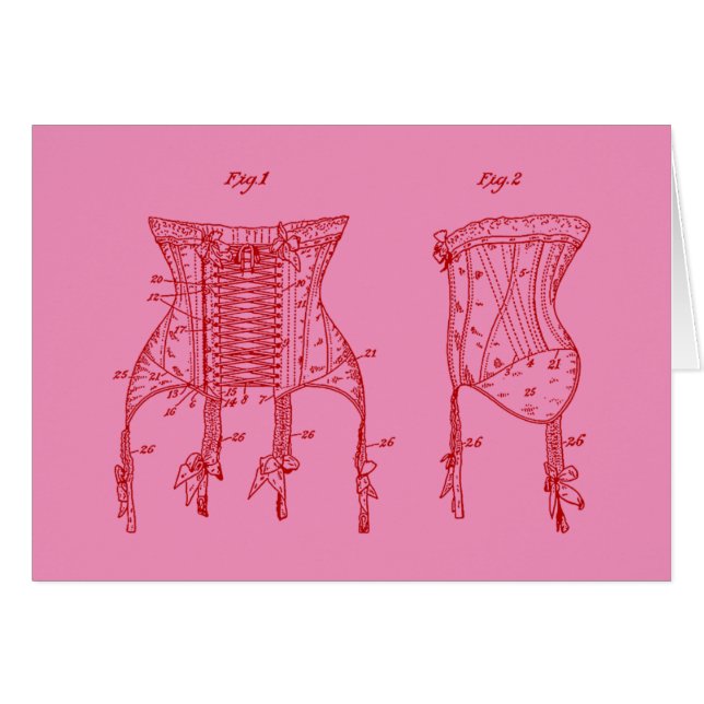 Rosa 1908 Corset Illustration Hälsningskort (Framsidan Horizontal)
