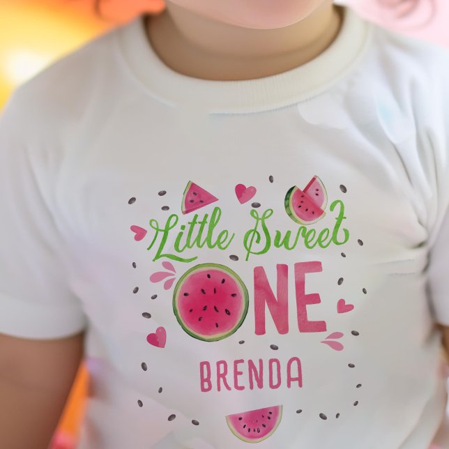 Rosa 1:a födelsedag en i Melon, Sommarflicka T Shirt (red one in a melon, girl 1st birthday t-shirt)