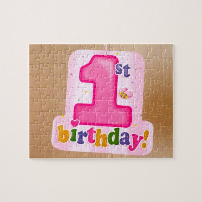 Rosa 1:a födelsedag Märkre på dörr Pussel (Horisontell)