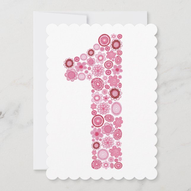 Rosa 1:a födelsedag nummer 1 Party Anpassningsbar  Inbjudningar (Framsida)