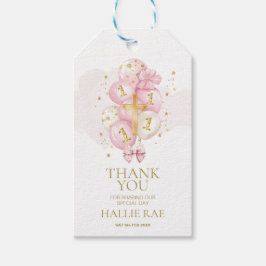 Rosa 1:a födelsedag och Tack för baptism Presentetikett