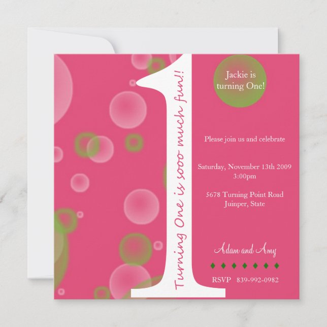 Rosa 1:a födelsedagen #1 inbjudningar (Framsida)