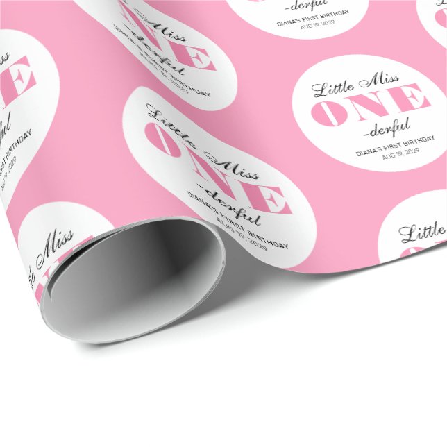 Rosa 1-årsdag presentpapper (Rullad Hörn)