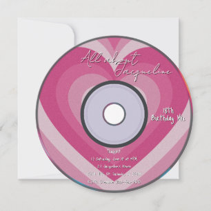 Rosa 2000-tal Aura Hearts Musik CD Födelsedag Inbjudningar