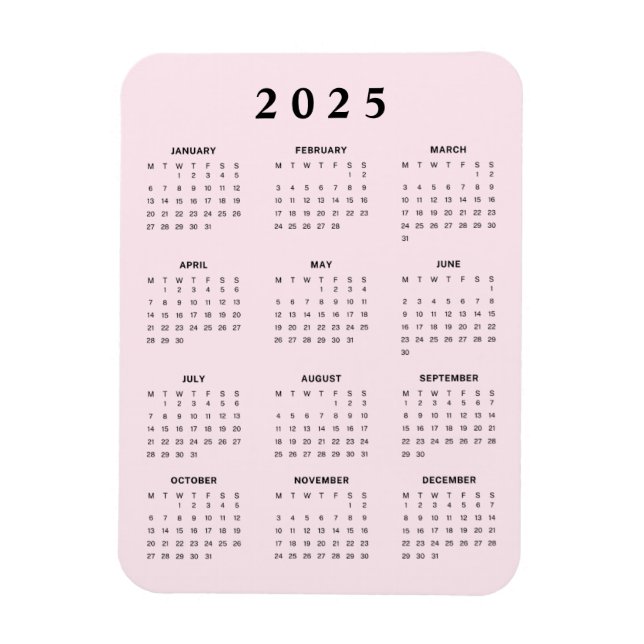 Rosa 2025 Månadskalender Magnet (Vertikal)