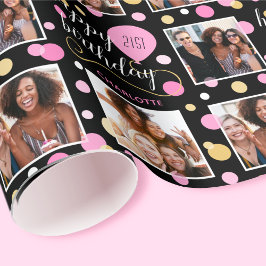 Rosa 21:a Åldersfotokollage Birthday Balloon Presentpapper