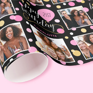 Rosa 21:a Åldersfotokollage Birthday Balloon Presentpapper