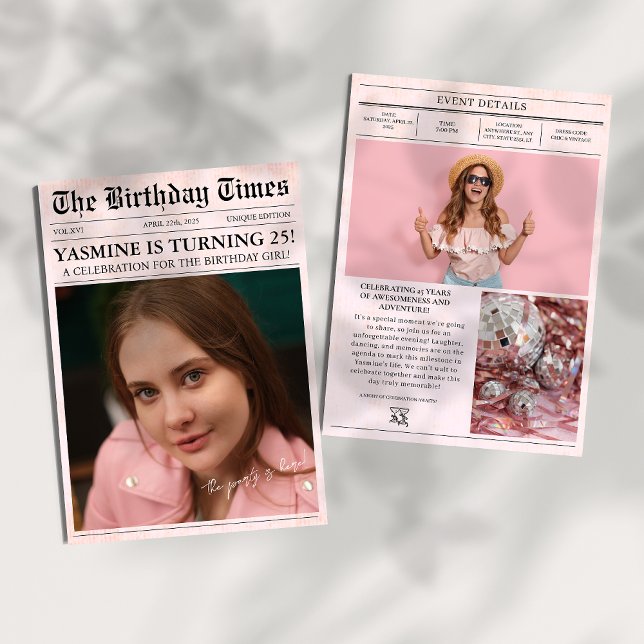 Rosa 25:e Födelsedagsfestens nyhetsbladets foto Inbjudningar (Skapare uppladdad)