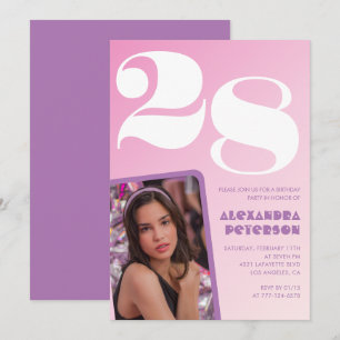 Rosa 28-årsinbjudningar Retro Photo Inbjudningar