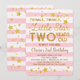 Rosa 2:a födelsedagsinbjudan Twinkle Little Star Inbjudningar