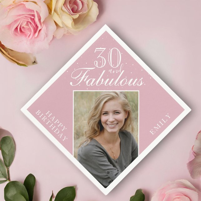 Rosa 30 och Fabulous Elegant Photo 30års födelseda Pappersservett (Skapare uppladdad)