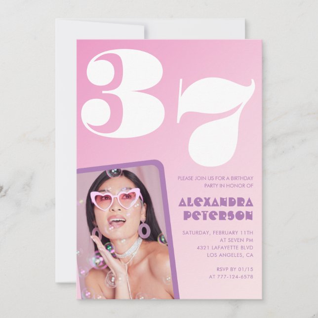 Rosa 37-årsinbjudningar Retro Photo Inbjudningar (Framsida)