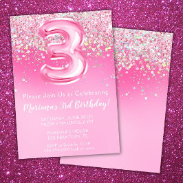 Rosa 3-års inbjudan Rosa glitter flicka