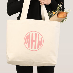 Rosa 3 Monogram i ursprunglig cirkel, typsnitt DIY Jumbo Tygkasse
