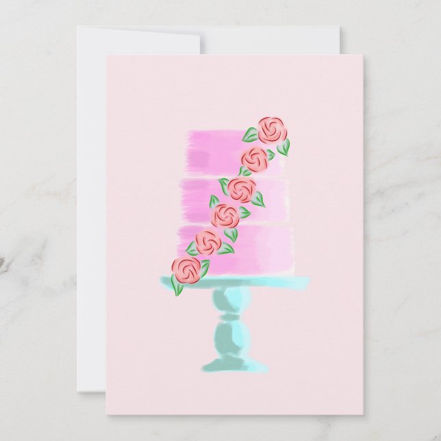 Rosa 3-nivå tårta inbjudningar (Framsida)