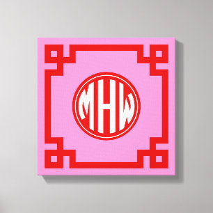 Rosa #3 Röd Cirkel Monogram Font DIY BG Canvastryck