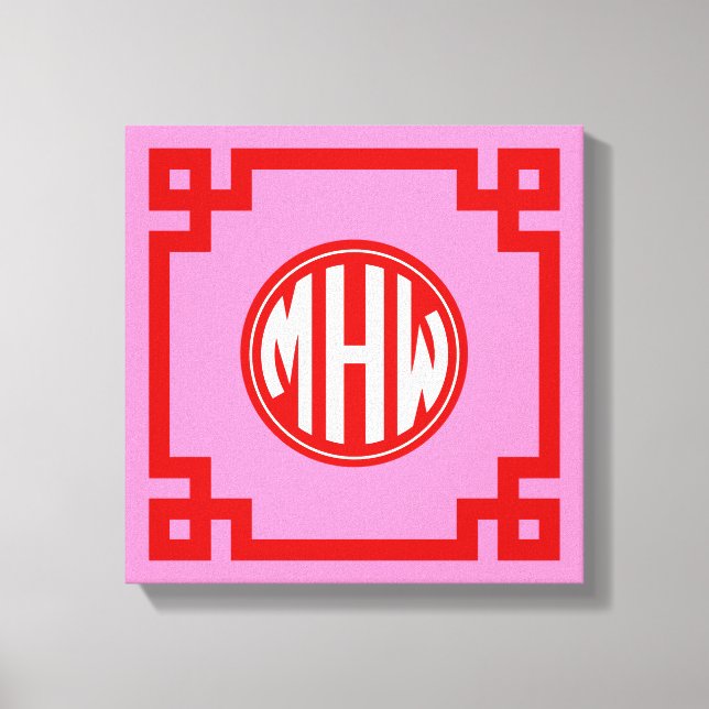 Rosa #3 Röd Cirkel Monogram Font DIY BG Canvastryck (Framsida)