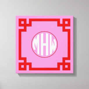 Rosa #3 Röd Cirkel Monogram Teckensnitt DIY BG Canvastryck
