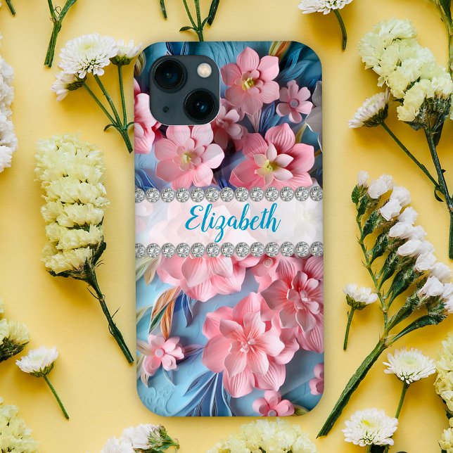 Rosa 3D-primrosor, anpassningsbarna ram, diamant (Skapare uppladdad)