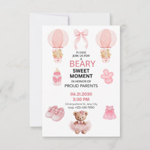 ROSA 3X5 TEDDYBJÖRN TUTU Flicka BABYSHOWER Spara Datumet
