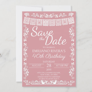 Rosa 40-årsfirande Save the Date-fest Inbjudningar