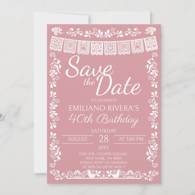 Rosa 40-årsfirande Save the Date-fest Inbjudningar (Framsida)