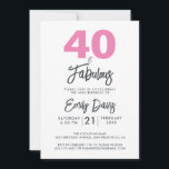 Rosa 40 och Fabulous | 40:e födelsedagen Party Inbjudningar<br><div class="desc">En chic,  elegant,  40-årsfotoinbjudan kan du anpassa och skicka ut för din 40-födelsedagsfests firande. Ord "40 och Fabulous" i svartvitt och rosa ställs in med hjälp av elegantens kalligrafi och modern typografi. Enbart designad för dig med Lycklig Dolphin Studio! @glydolphinstudio</div>