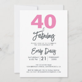 Rosa 40 och Fabulous | 40:e födelsedagen Party Inbjudningar