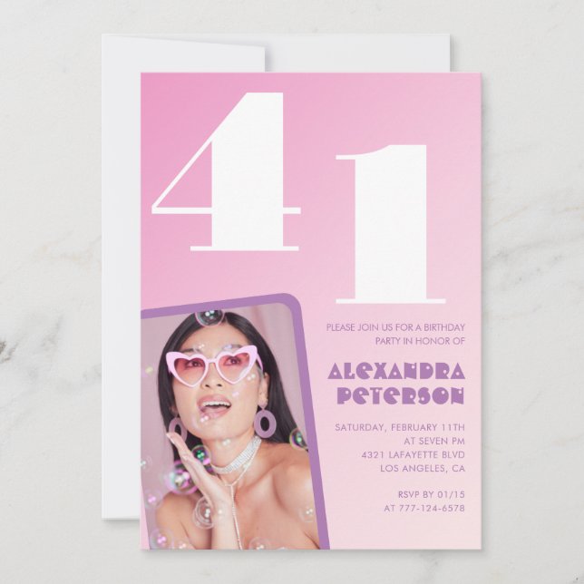 Rosa 41-årsinbjudningar Retro Photo Inbjudningar (Framsida)