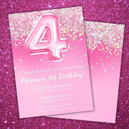 Rosa 4-års inbjudan för flickor med rosa glitter