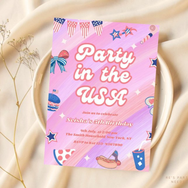 Rosa 4:e juli födelsedag Alla amerikanska flickor Inbjudningar (Skapare uppladdad)