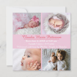 Rosa 4 Foton - födelsemeddelande Meddelande