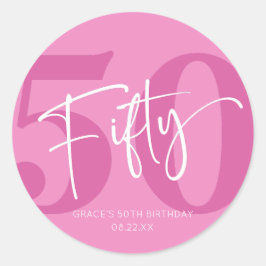 Rosa 50:e femtionde Födelsedagsfestens förmån Runt Klistermärke