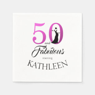 Rosa 50 Fabulous 50:e Födelsedagsfesten Monogram N Pappersservett
