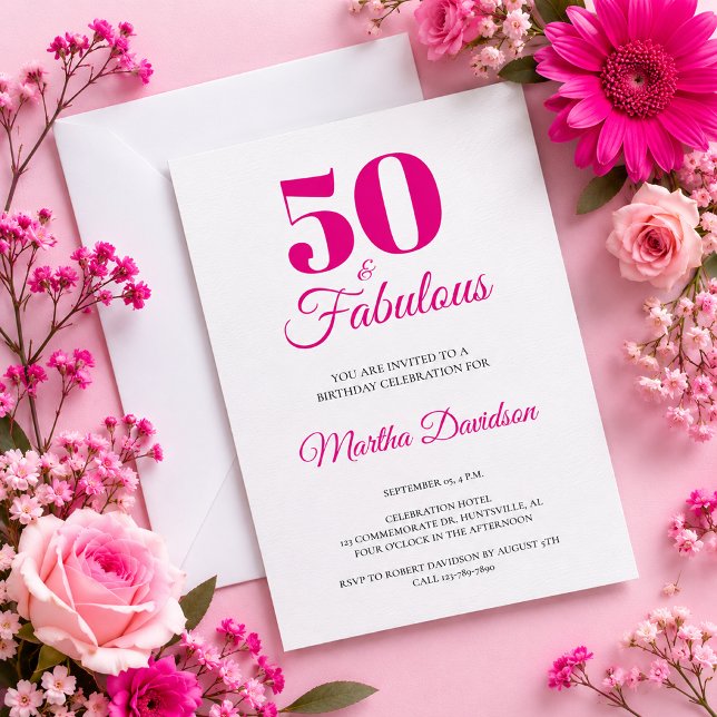 Rosa 50 & fantastisk elegant firande inbjudningar (Pink 50 & Fabulous Elegant Celebration Invitation)