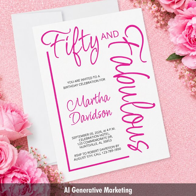 Rosa 50 & Fantastisk Elegant Firande Inbjudningar (Pink 50 & Fabulous Elegant Celebration Invitation)