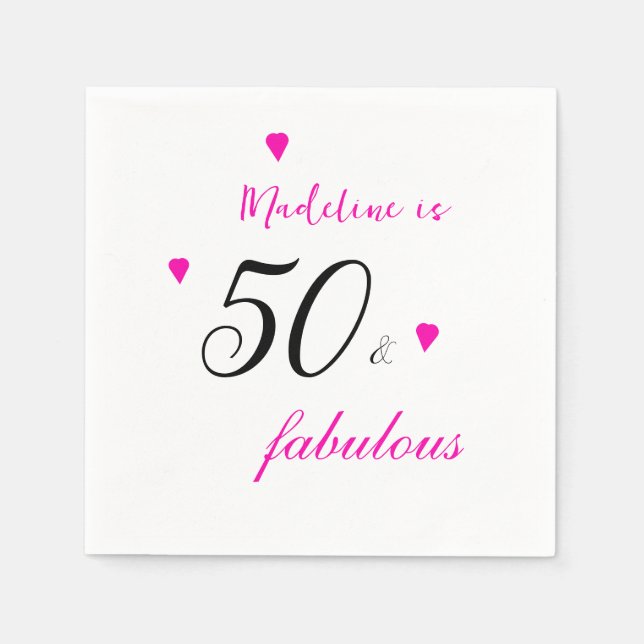 Rosa 50 fantastiska hjärtetypografi 50-årsdagen pappersservett (Framsidan)