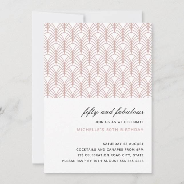 Rosa 50 och Fabulous Art Deco 50-årsdagen Inbjudningar (Framsida)
