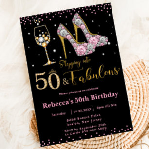 Rosa 50 och Fabulous Heels Bubly 50:e födelsedagen Inbjudningar