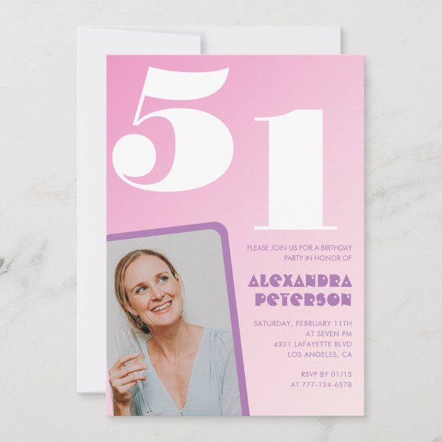 Rosa 51-årsinbjudningar Retro Photo Inbjudningar (Framsida)